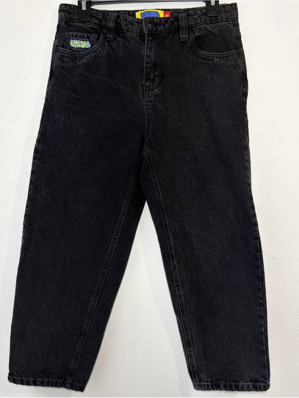 Empyre Baggy Jeans Womens 25 Adjustable Waist Cropped Wide Leg Y2K Black
